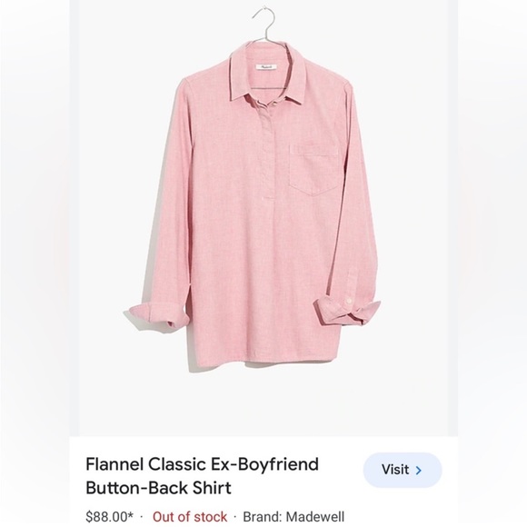 Madewell Flannel Classic Ex-Boyfriend Button-Back Shirt Pink (Large) - Picture 8 of 8
